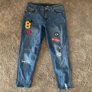 H&M Divided Girlfriend Denim Jeans with Patches Size 10